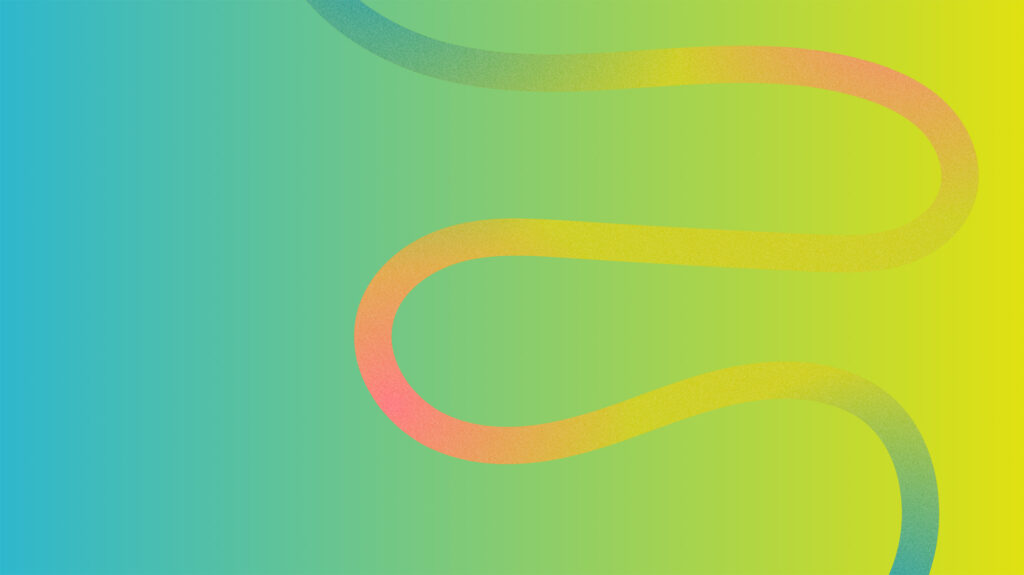 Teal and yellow gradient with a squiggly gradient line running through it.